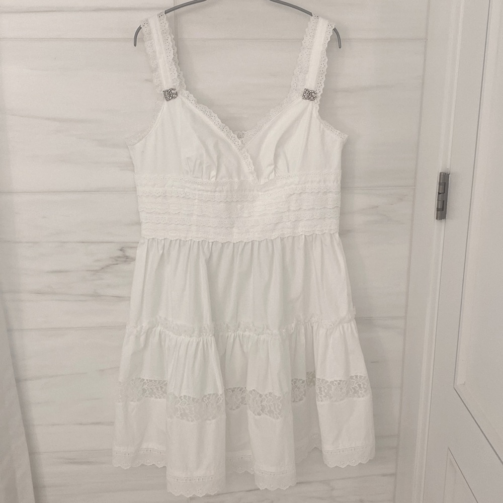 DOLCE & GABBANA | Broderie - Anglaise Tiered Sleeveless Mini Dress | Size US 14